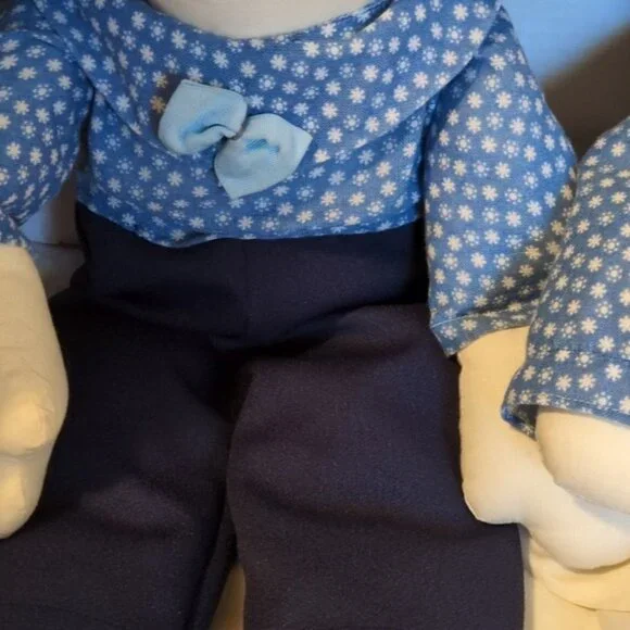 Raggedy Ann & Andy Handmade Yarn Hair Dolls 20" Blue Outfits Embroidered Faces - Picture 5 of 13